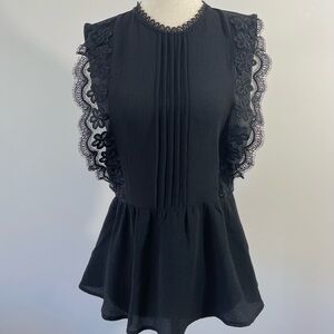 Monteau Black Lace Ruffle Blouse